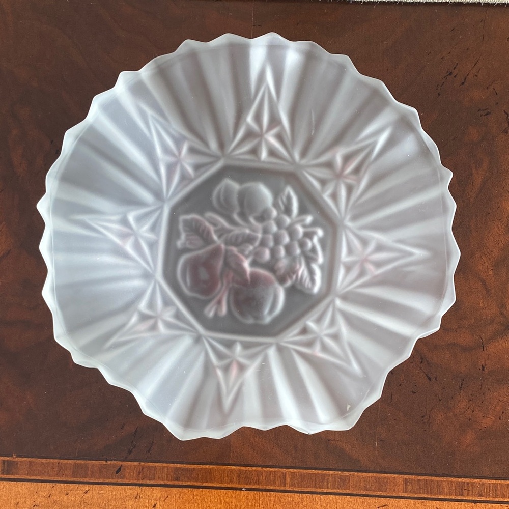White Decorative Glass Bowl with Fruit Design